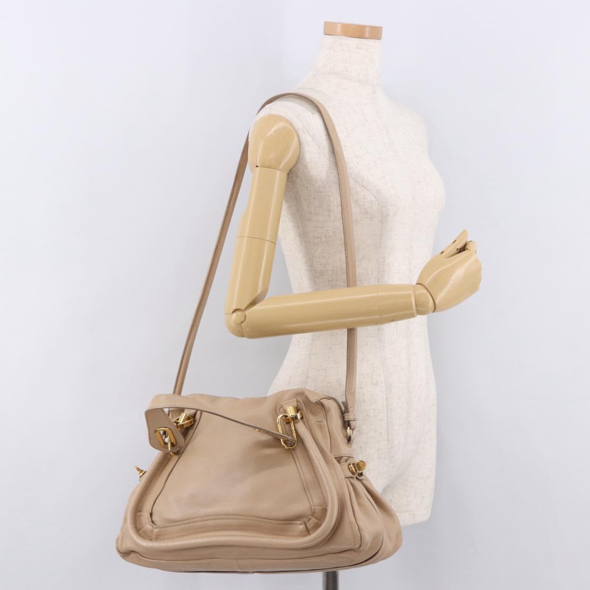 Chloe Paraty Hand Bag Leather 2way Beige Gold Auth 186304