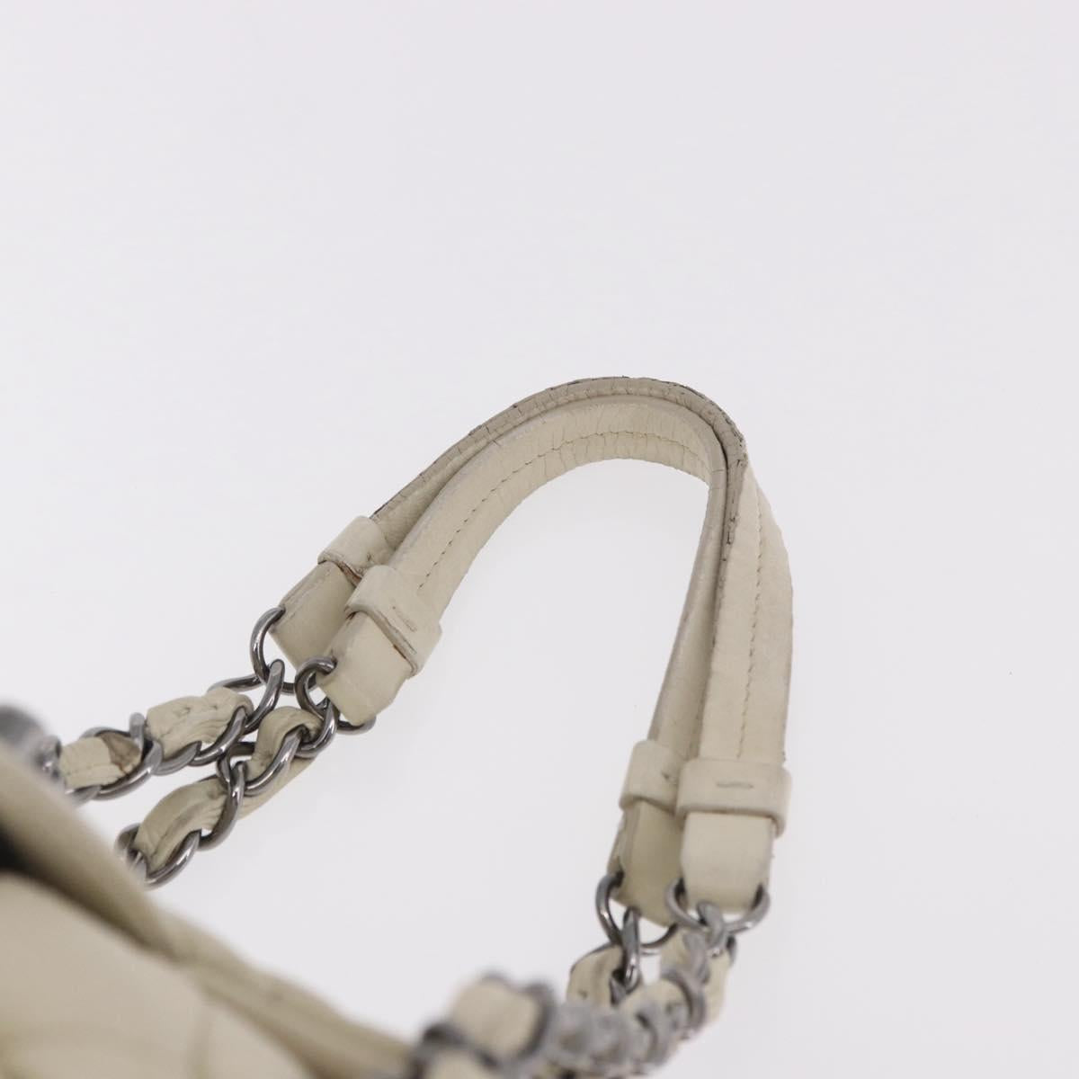 CHANEL Chain Matelasse Shoulder Bag Lamb Skin Ivory Silver CC Auth 186310