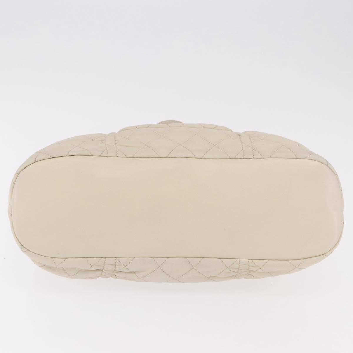 CHANEL Chain Matelasse Shoulder Bag Lamb Skin Ivory Silver CC Auth 186310
