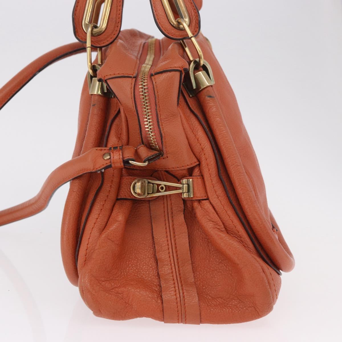 Chloe Paraty Hand Bag Leather 2way Orange Gold Auth 186311