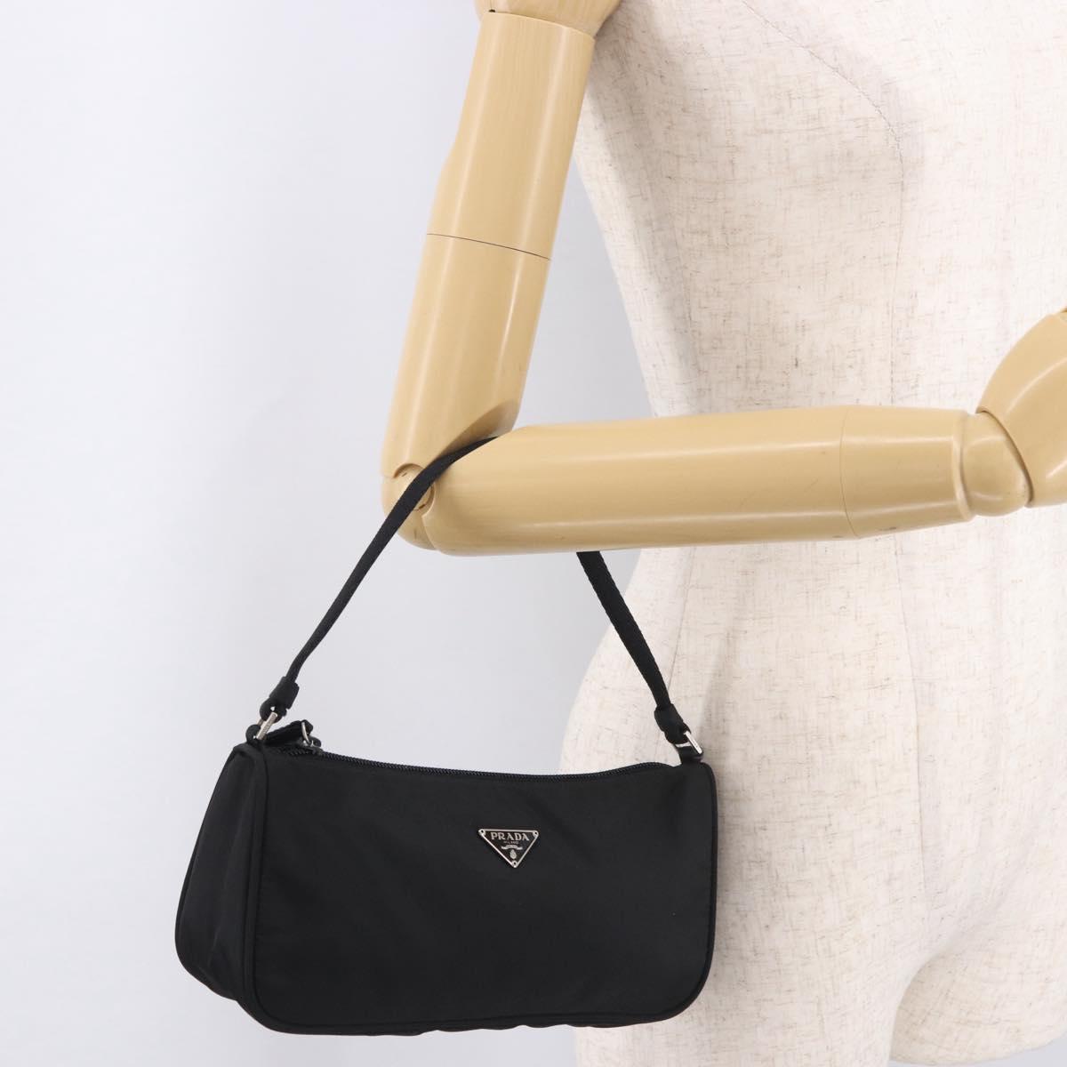 PRADA Accessory Pouch Nylon Black Silver Auth 186312A