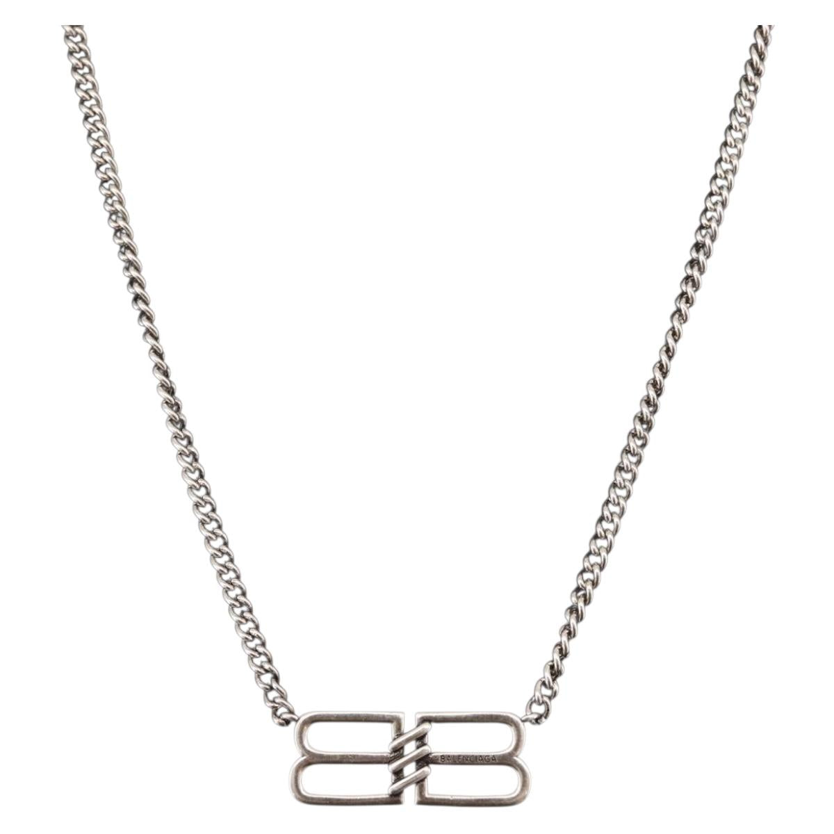 BALENCIAGA BB Icon Necklace metal Silver tone Auth 186316A