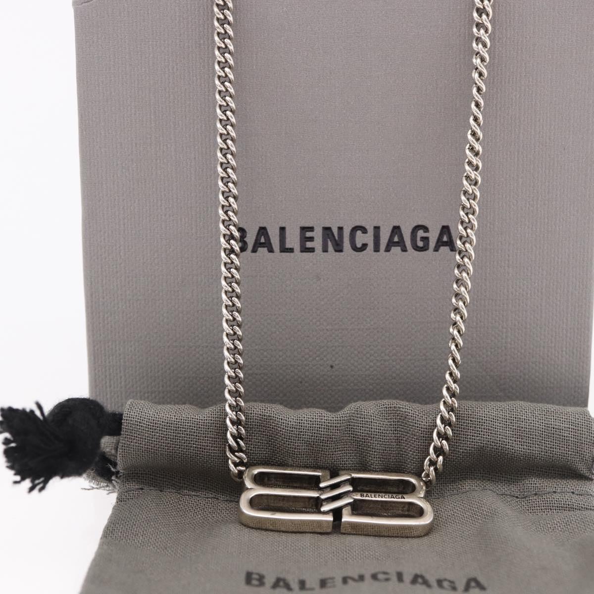 BALENCIAGA BB Icon Necklace metal Silver tone Auth 186316A