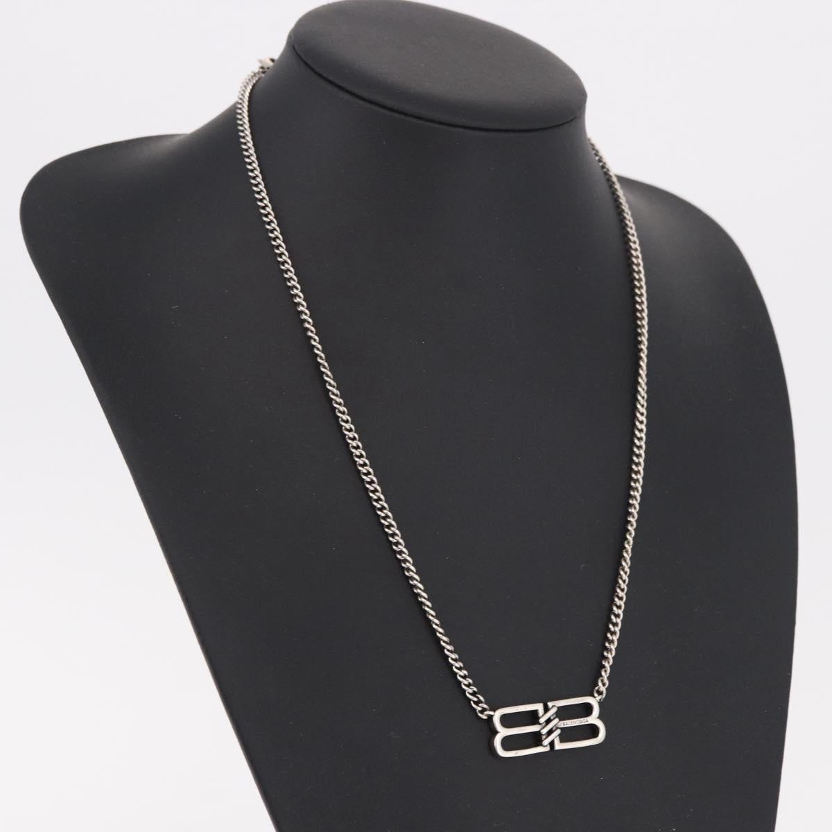 BALENCIAGA BB Icon Necklace metal Silver tone Auth 186316A