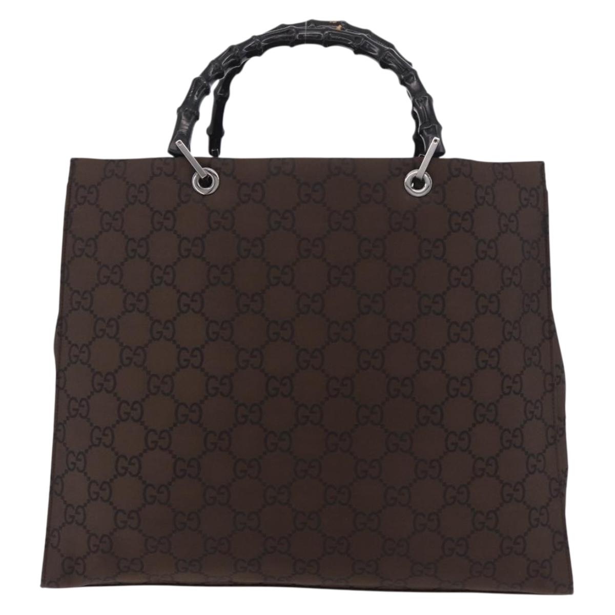 GUCCI Bamboo GG Canvas Hand Bag Dark Brown Silver 002 1015 Auth 186318A