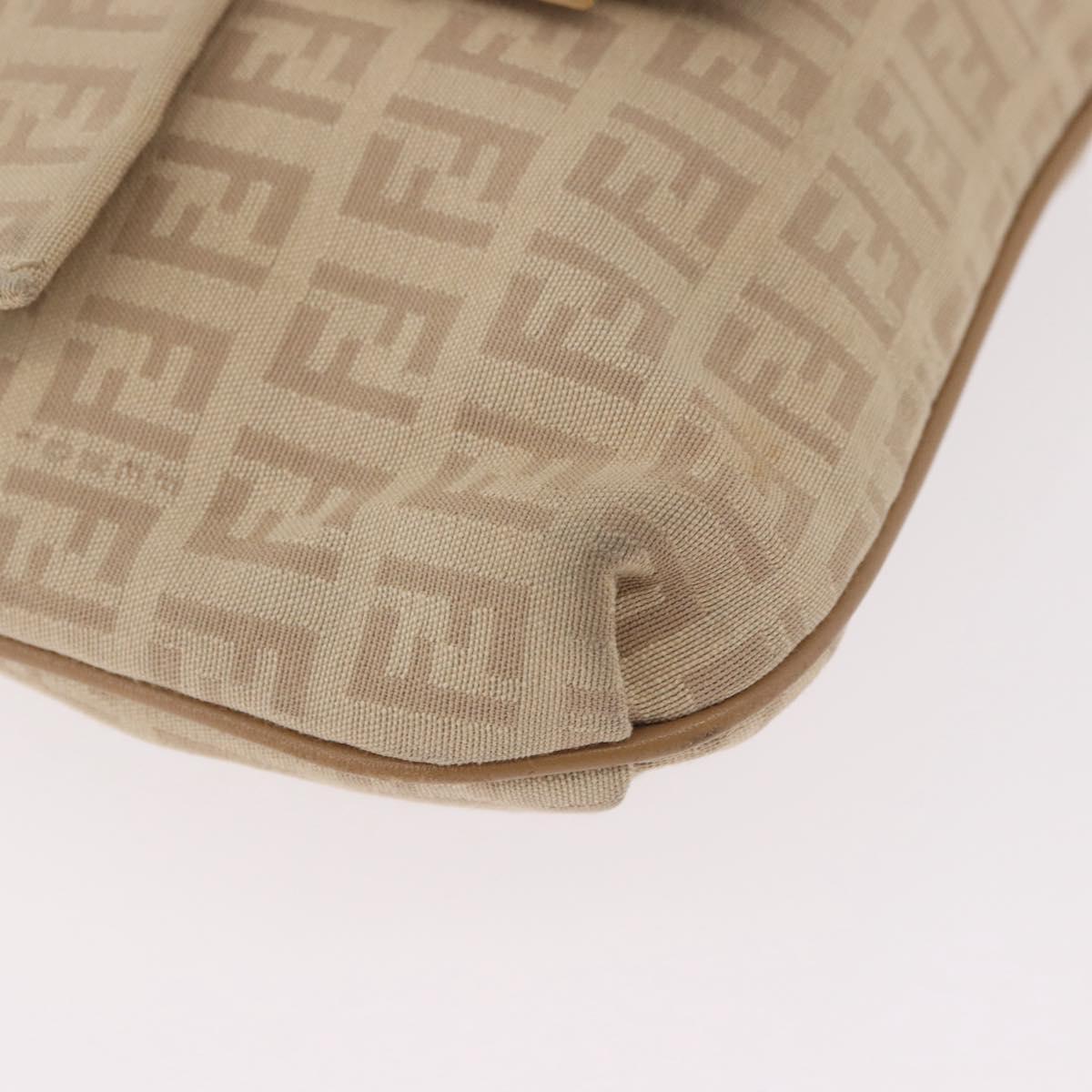 FENDI Zucchino Canvas Mamma Baguette Shoulder Bag Beige Gold Auth 186319A