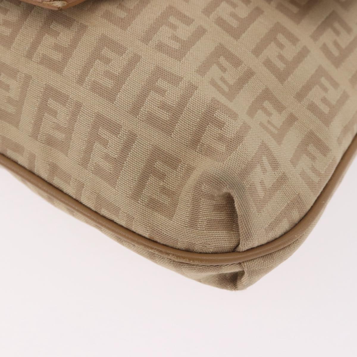 FENDI Zucchino Canvas Mamma Baguette Shoulder Bag Beige Gold Auth 186319A