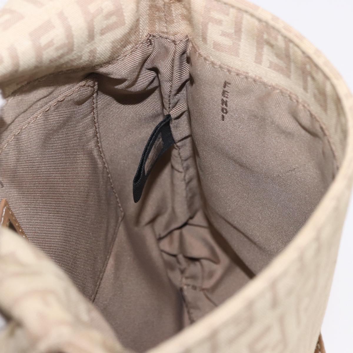 FENDI Zucchino Canvas Mamma Baguette Shoulder Bag Beige Gold Auth 186319A