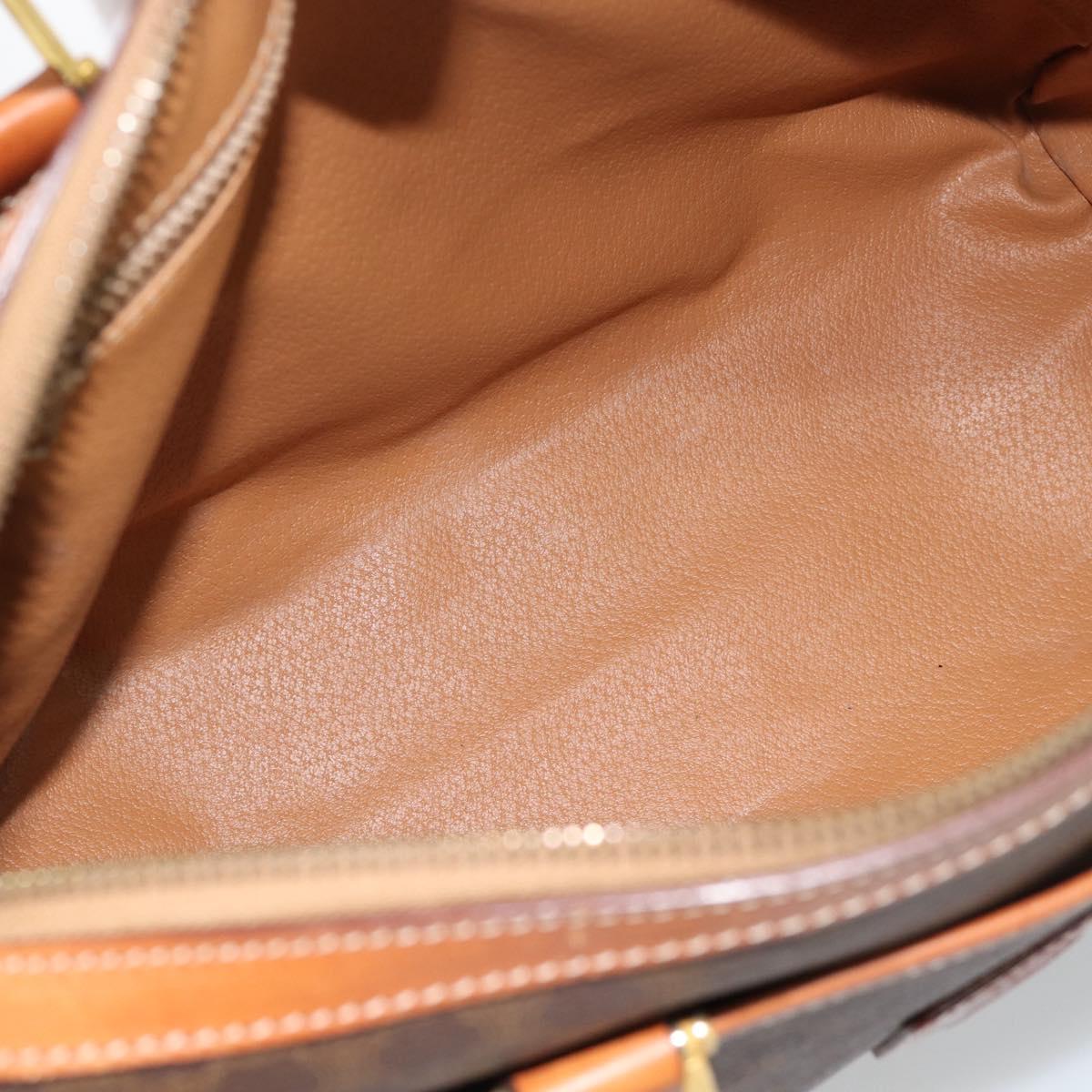 CELINE Macadam Canvas Boston Bag PVC Leather Brown Gold Auth 186321A