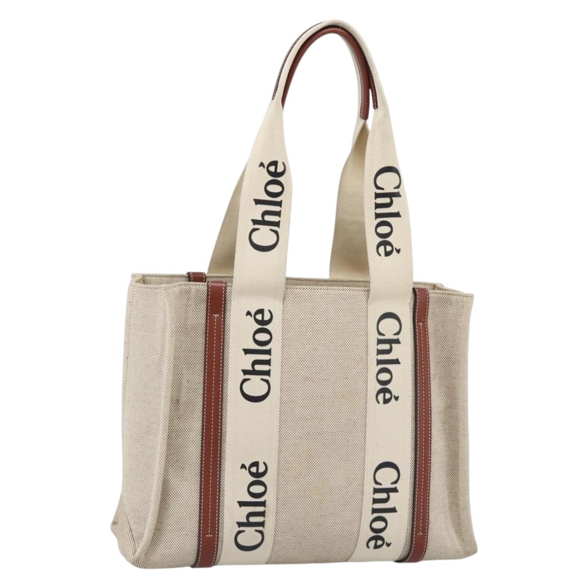 Chloe Woody Tote Bag Canvas Beige Auth 186322A