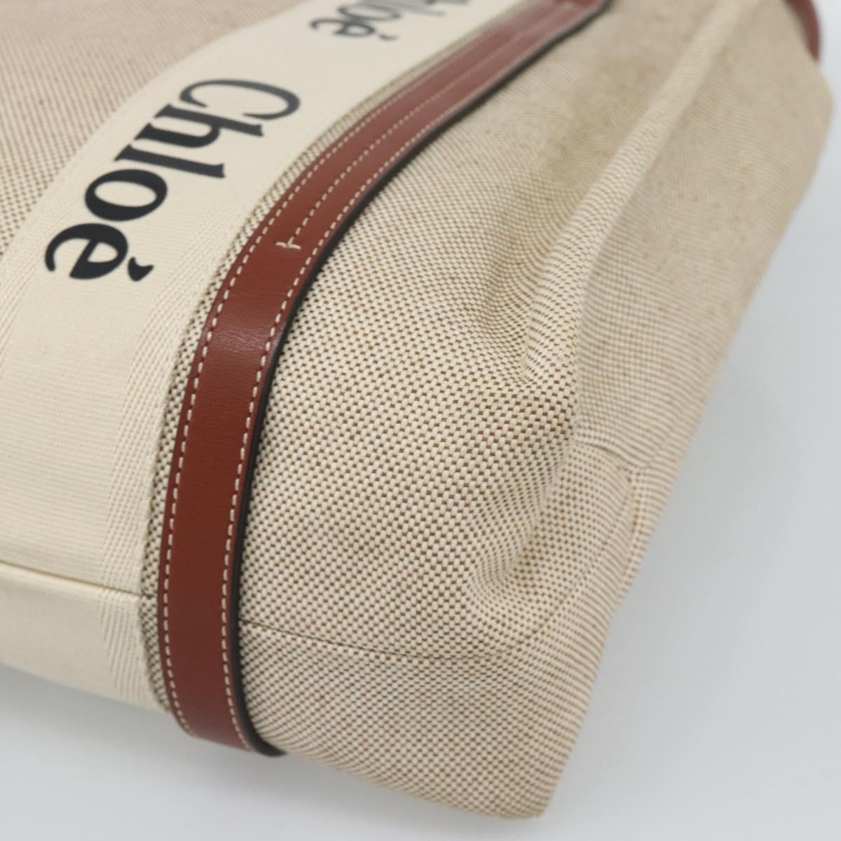 Chloe Woody Tote Bag Canvas Beige Auth 186322A