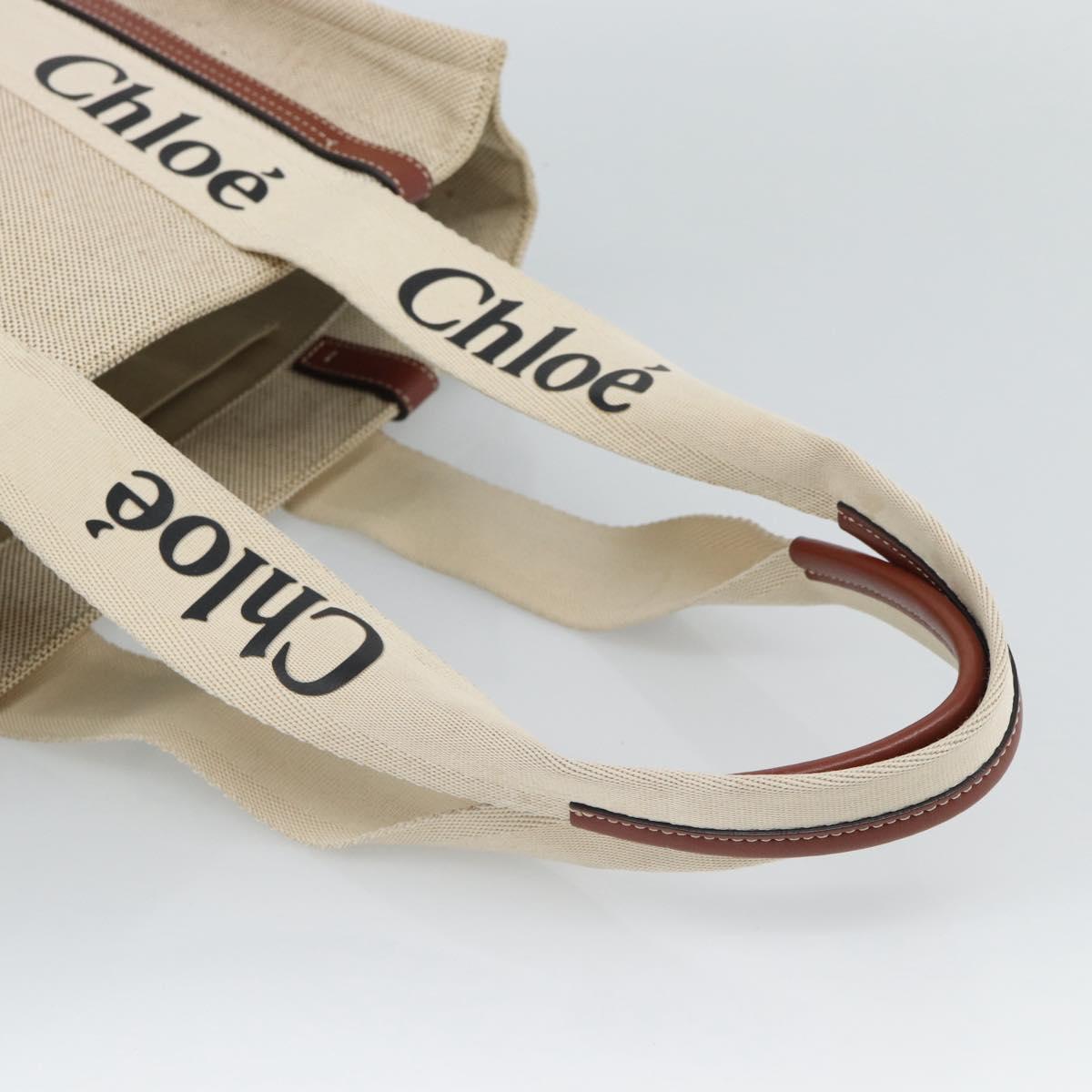 Chloe Woody Tote Bag Canvas Beige Auth 186322A