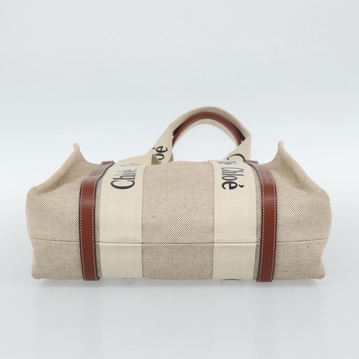 Chloe Woody Tote Bag Canvas Beige Auth 186322A