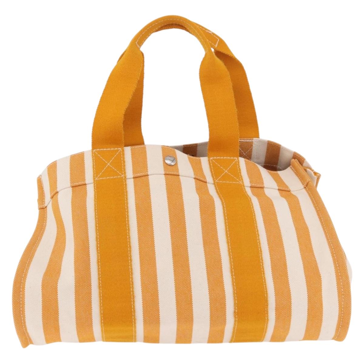HERMES Cannes PM Hand Bag Canvas Yellow Silver Auth 186325A
