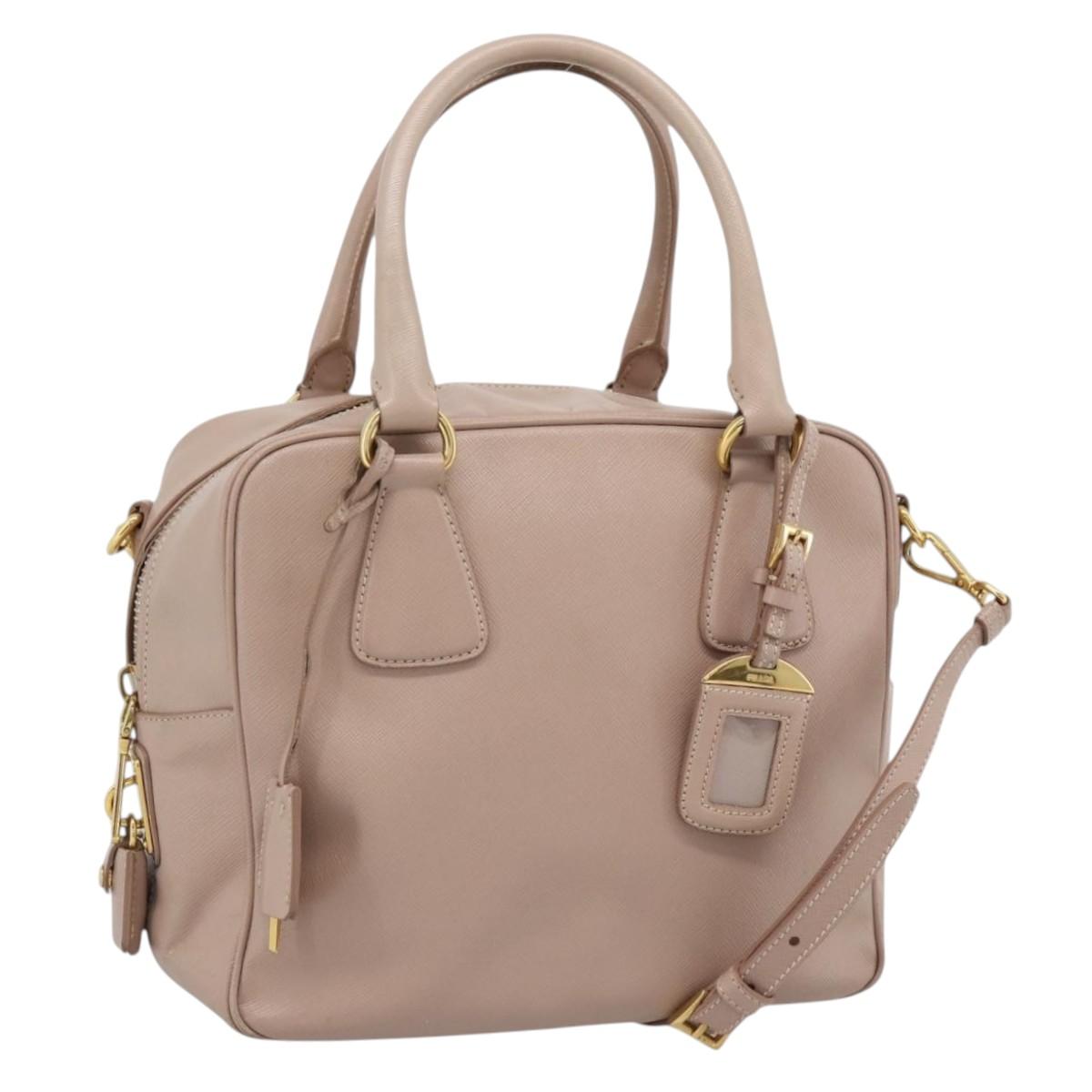 PRADA Hand Bag Saffiano leather 2way Pink Gold Auth 186328A