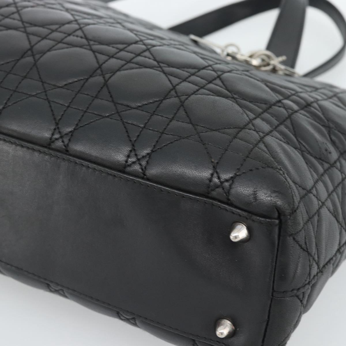 Christian Dior Large Shopper Canage Tote Bag Lamb Skin Black Silver Auth 186330A
