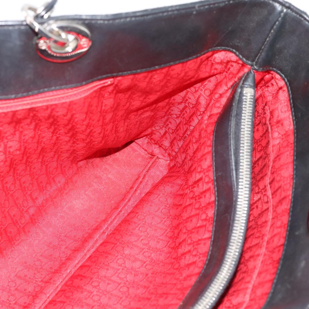 Christian Dior Large Shopper Canage Tote Bag Lamb Skin Black Silver Auth 186330A