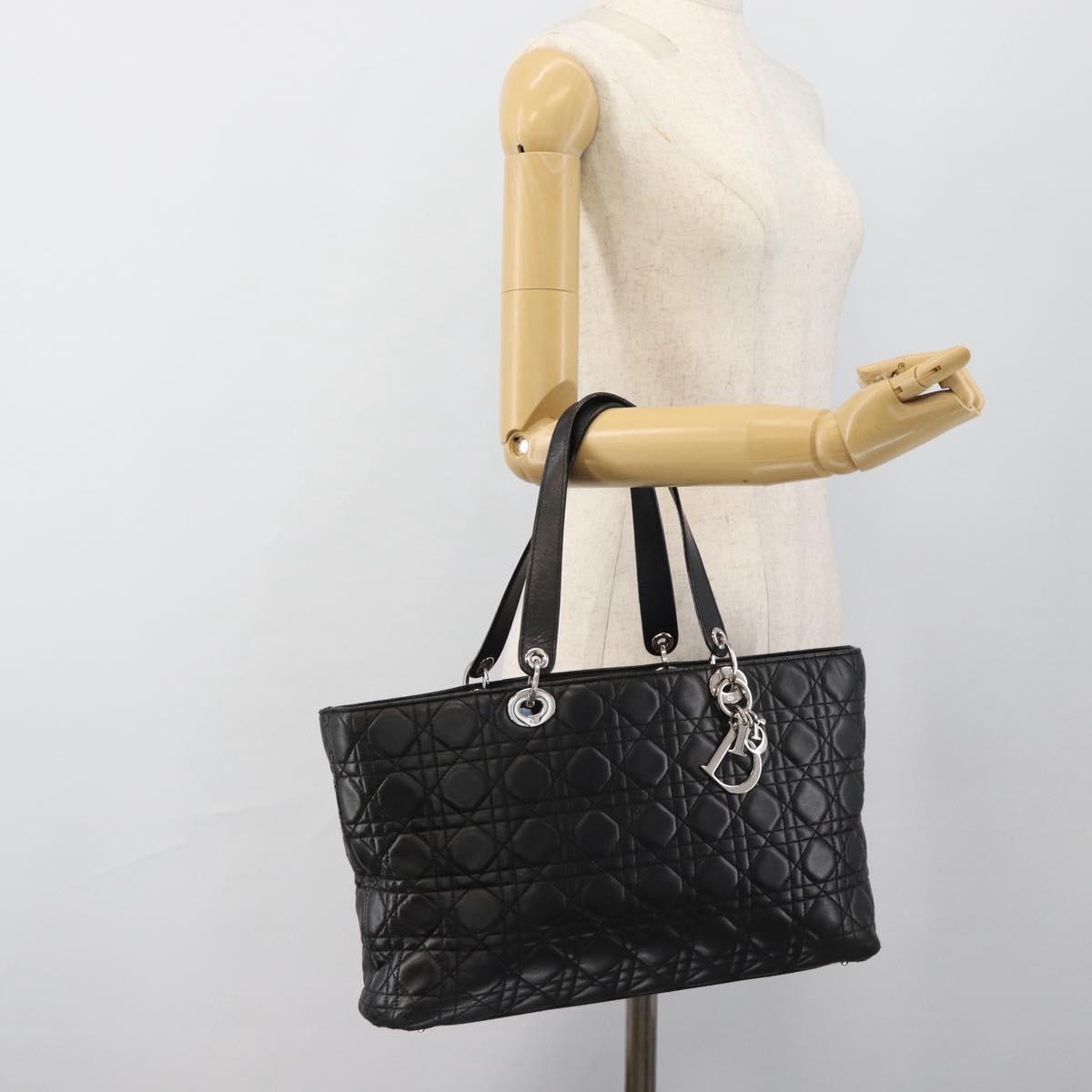 Christian Dior Large Shopper Canage Tote Bag Lamb Skin Black Silver Auth 186330A