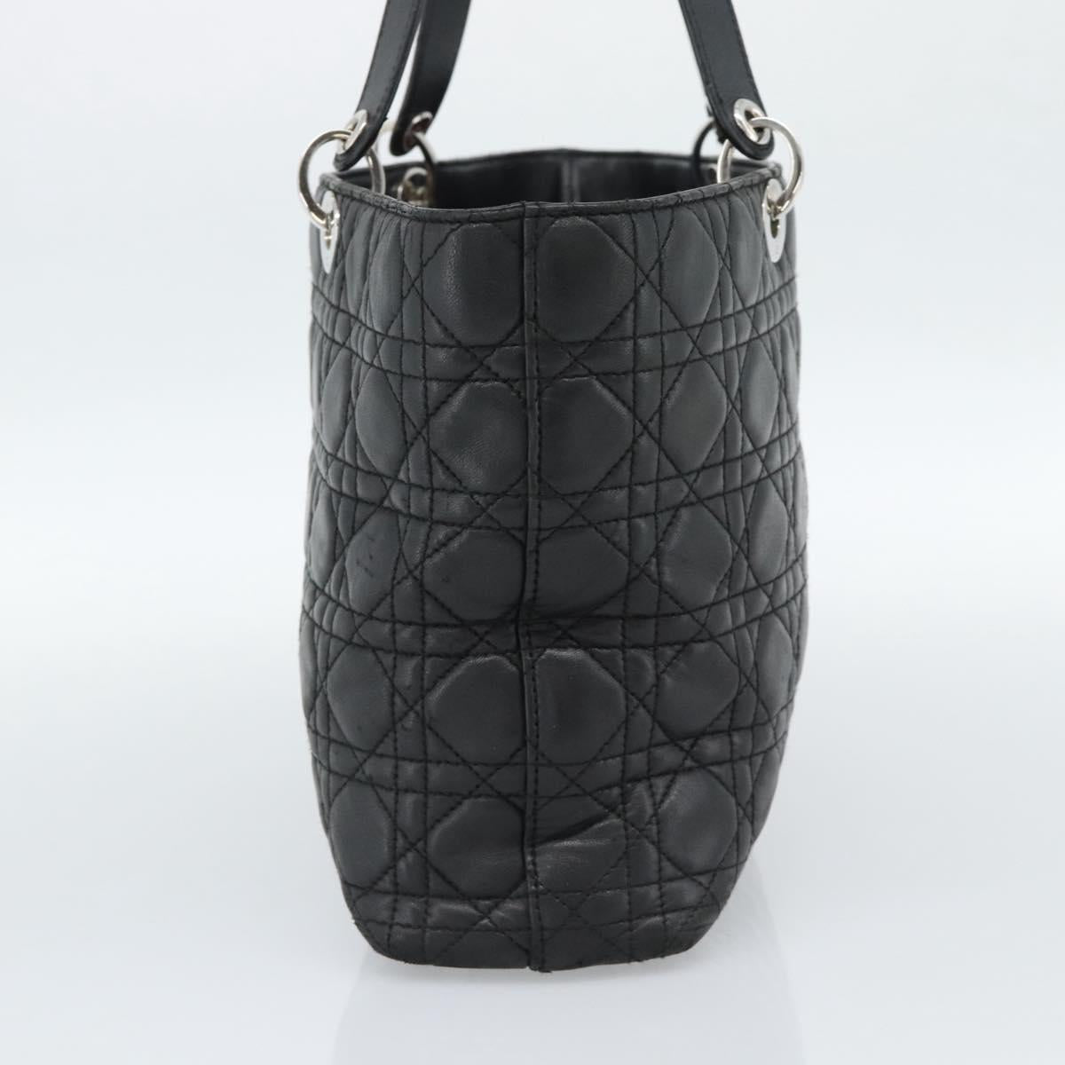 Christian Dior Large Shopper Canage Tote Bag Lamb Skin Black Silver Auth 186330A