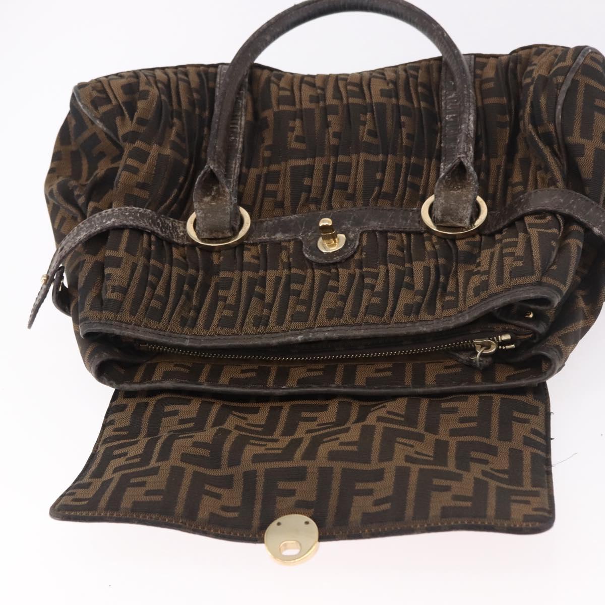 FENDI Zucca Canvas Hand Bag Black Brown Auth 186332