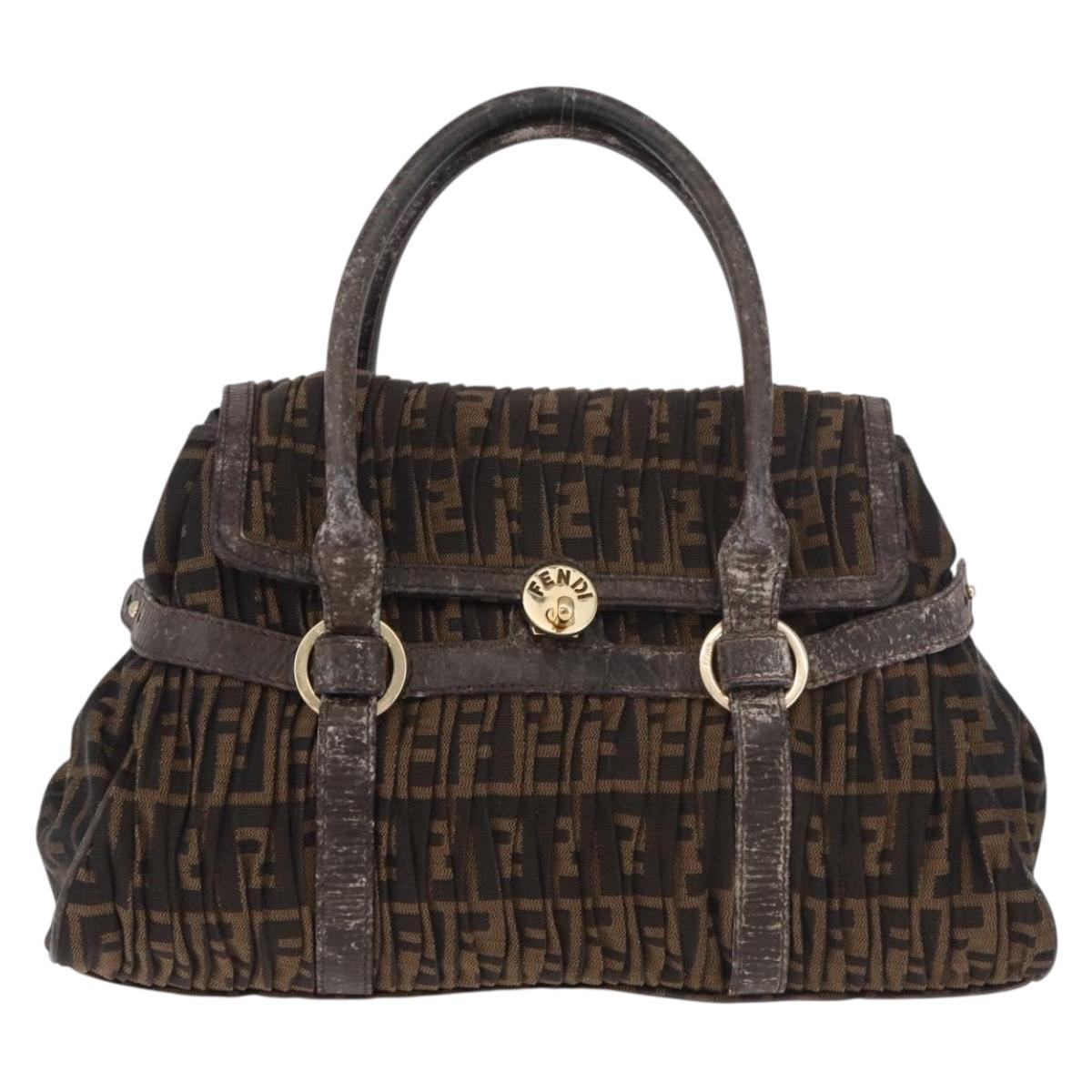 FENDI Zucca Canvas Hand Bag Black Brown Auth 186332