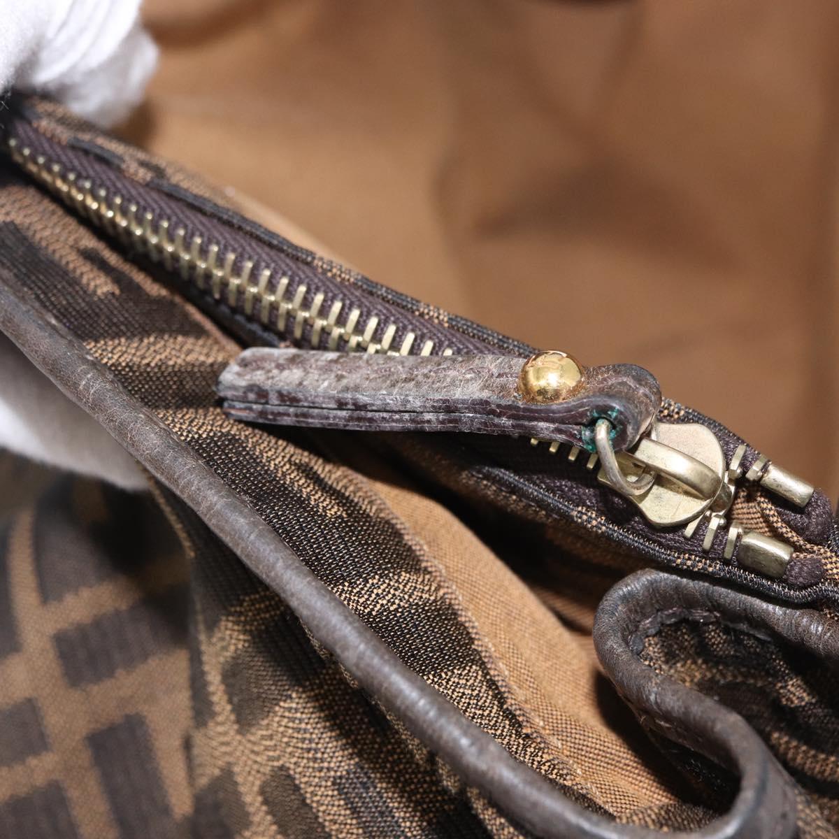 FENDI Zucca Canvas Hand Bag Black Brown Auth 186332
