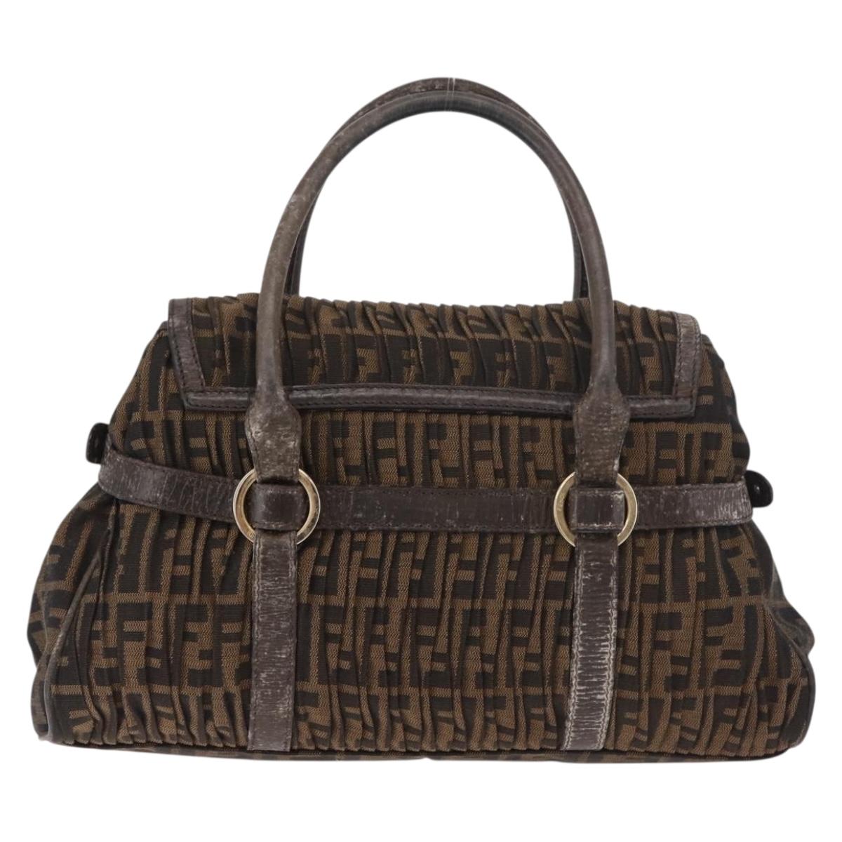 FENDI Zucca Canvas Hand Bag Black Brown Auth 186332
