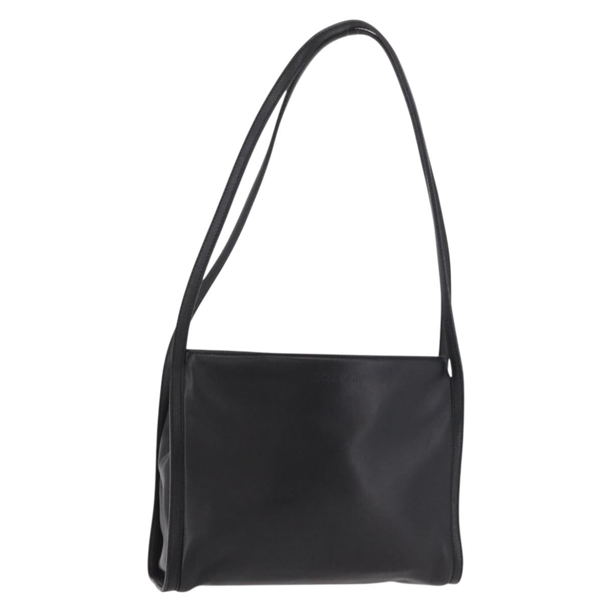 LOEWE Shoulder Bag Leather Black Gold Auth 186334A
