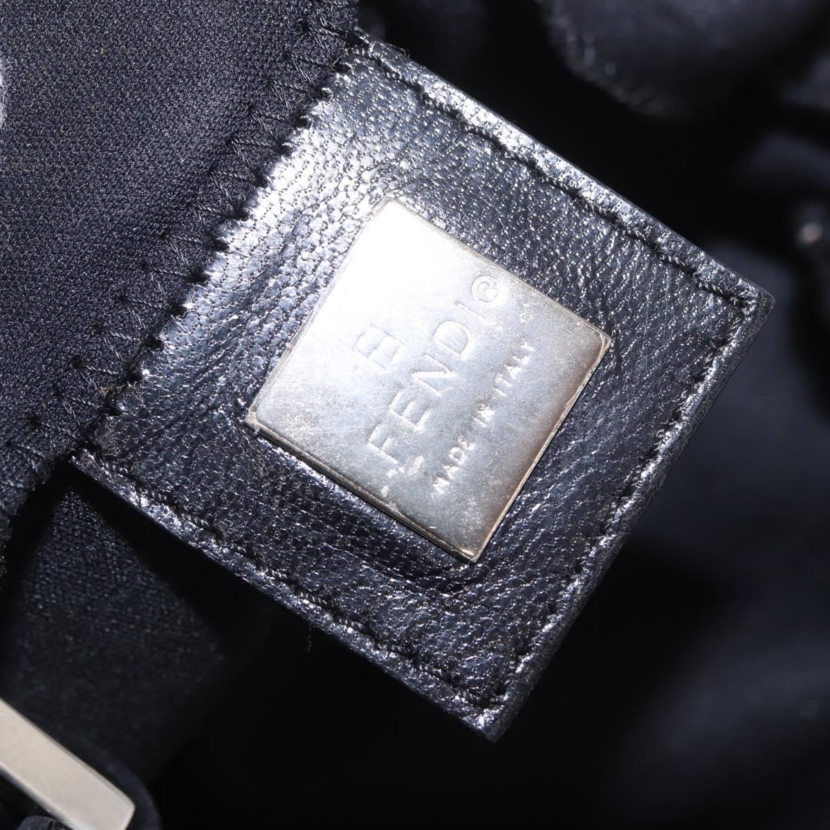 FENDI Mamma Baguette Shoulder Bag Cotton jersey Black Silver Auth 186336