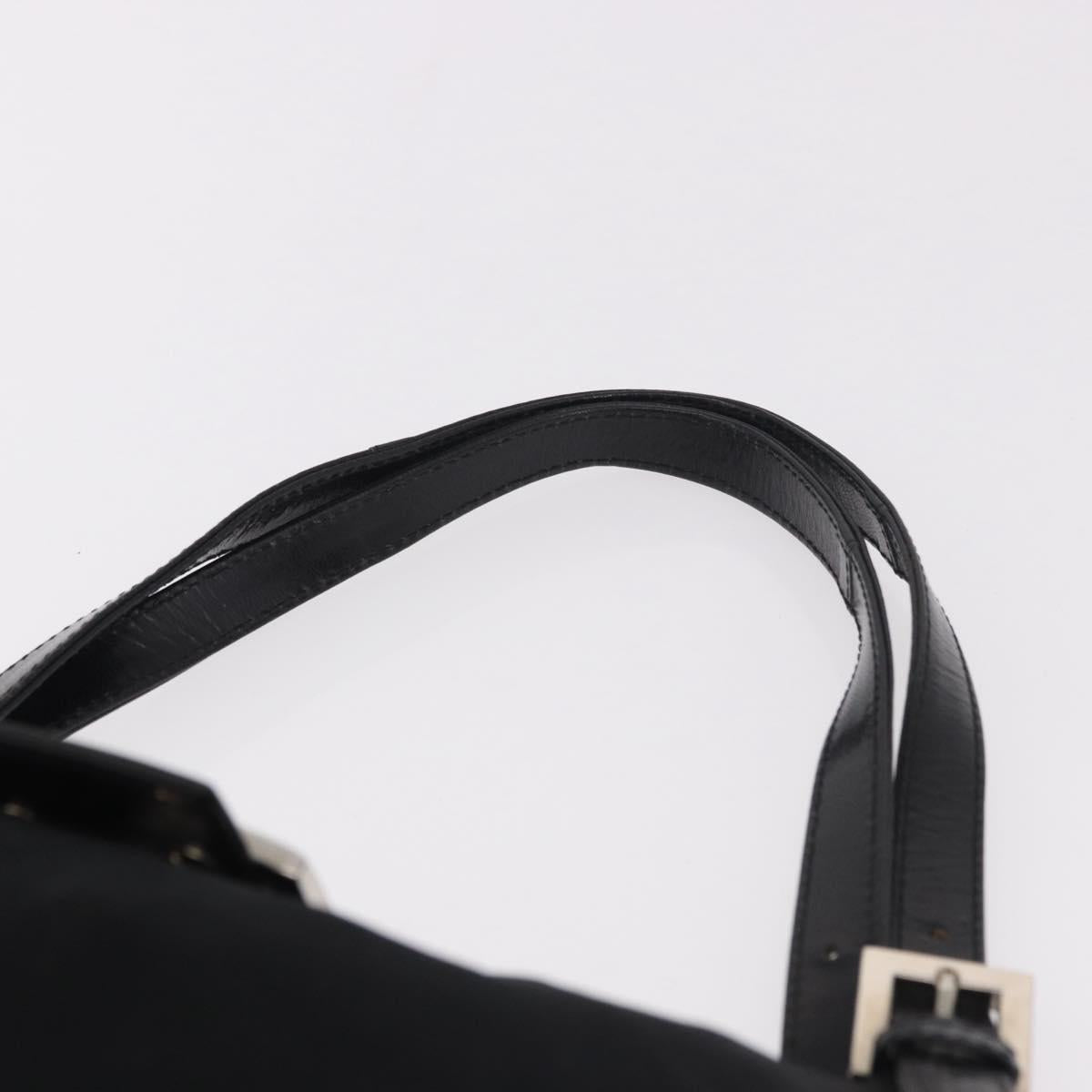 FENDI Mamma Baguette Shoulder Bag Cotton jersey Black Silver Auth 186336