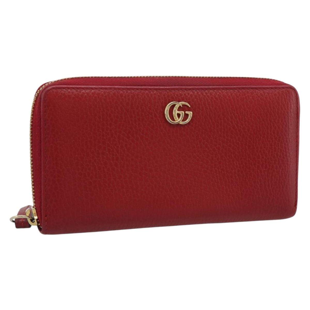 GUCCI GG Marmont Long Wallet Leather Red Gold 456117 Auth 186348A