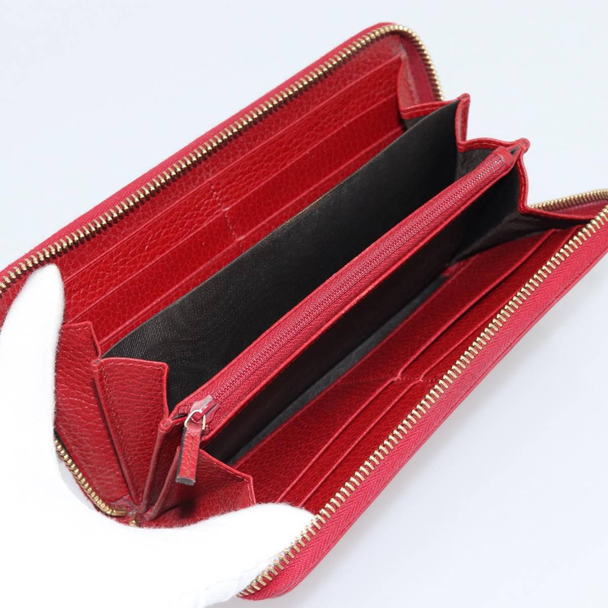 GUCCI GG Marmont Long Wallet Leather Red Gold 456117 Auth 186348A