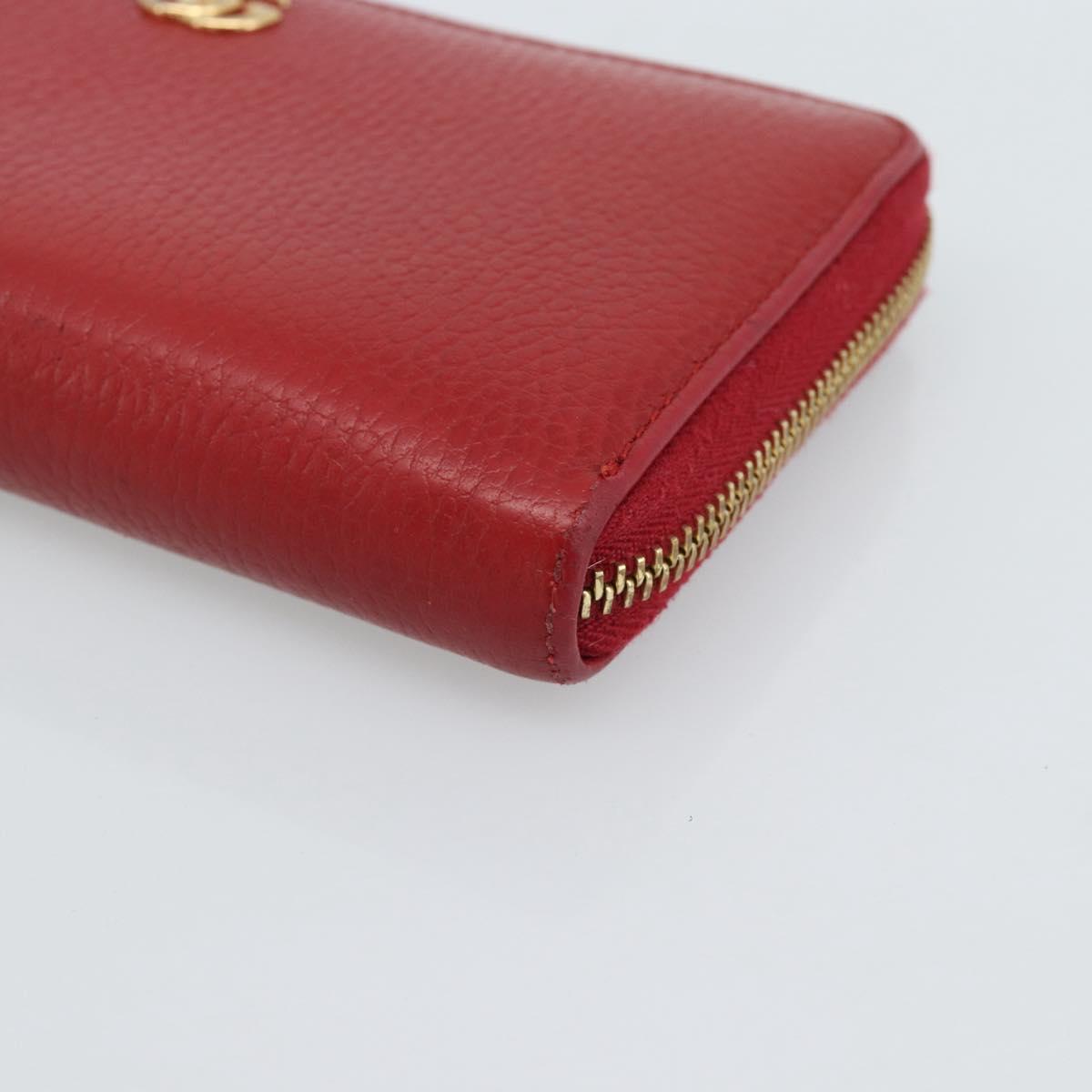GUCCI GG Marmont Long Wallet Leather Red Gold 456117 Auth 186348A