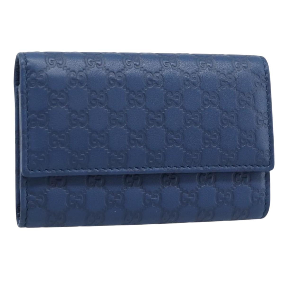GUCCI Micro Guccissima GG Canvas Key Case Leather Blue Gold 278633 Auth 186350M
