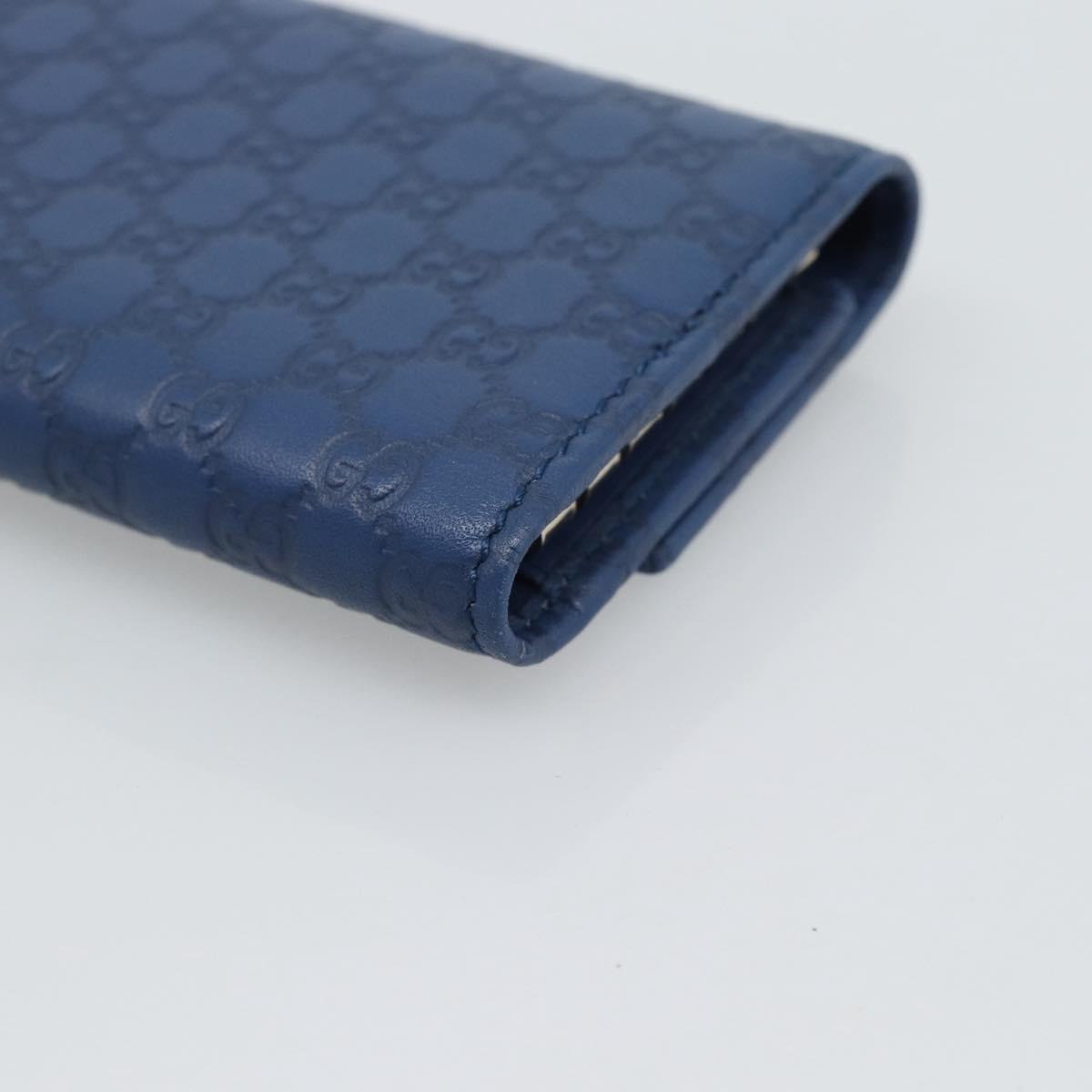 GUCCI Micro Guccissima GG Canvas Key Case Leather Blue Gold 278633 Auth 186350M