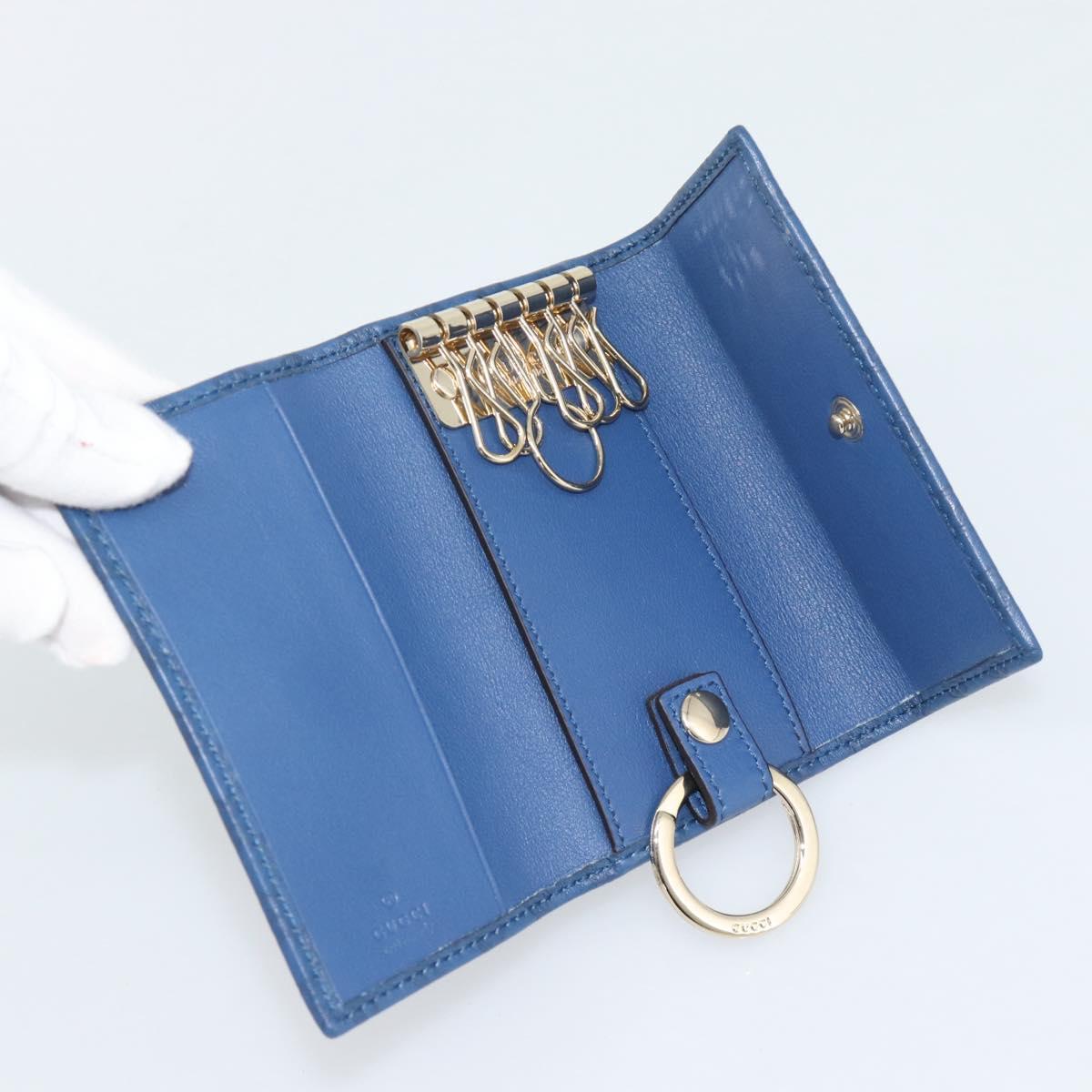 GUCCI Micro Guccissima GG Canvas Key Case Leather Blue Gold 278633 Auth 186350M