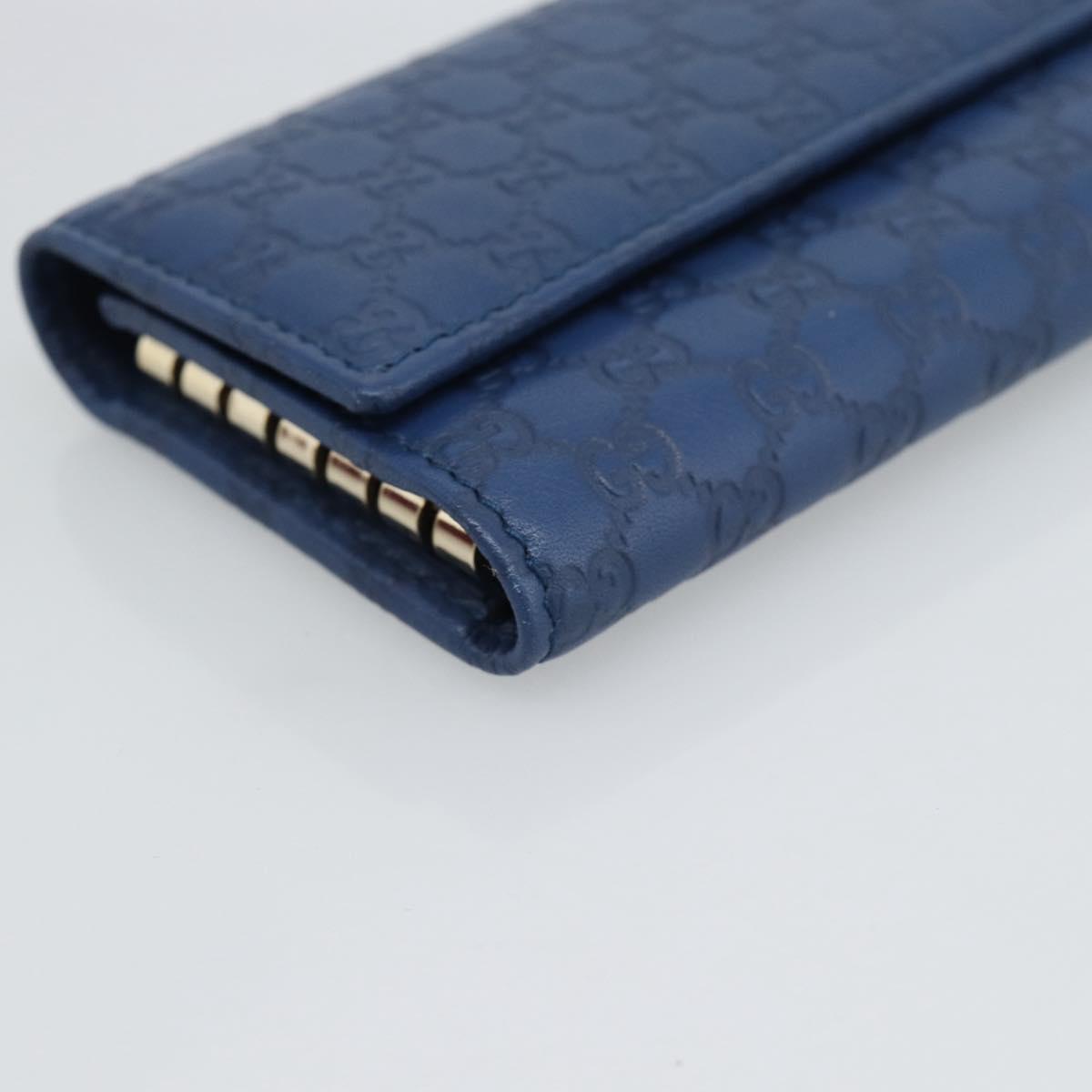 GUCCI Micro Guccissima GG Canvas Key Case Leather Blue Gold 278633 Auth 186350M