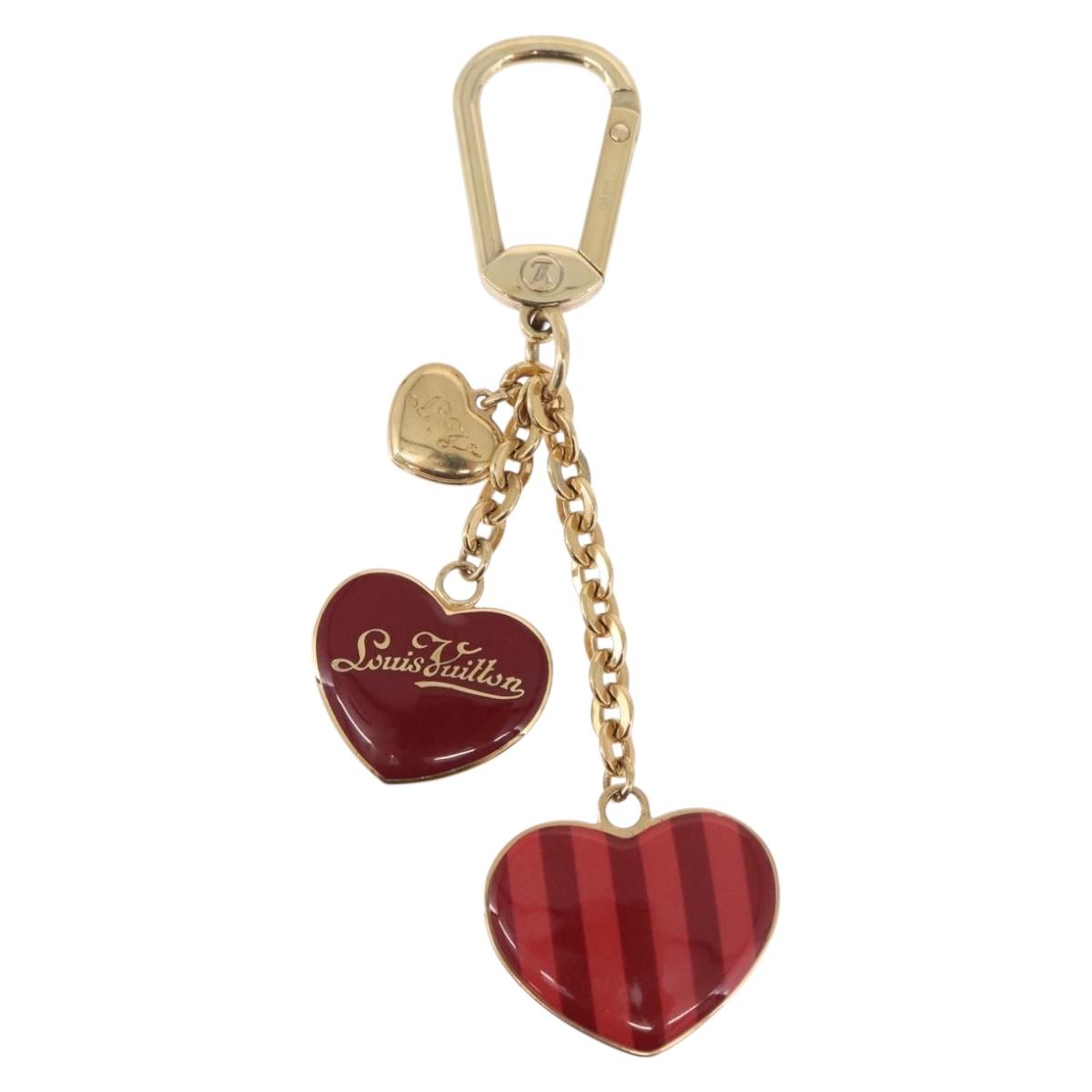 LOUIS VUITTON Porte Cles Coeur Rayure Charm Gold M66476 LV Auth 186357M