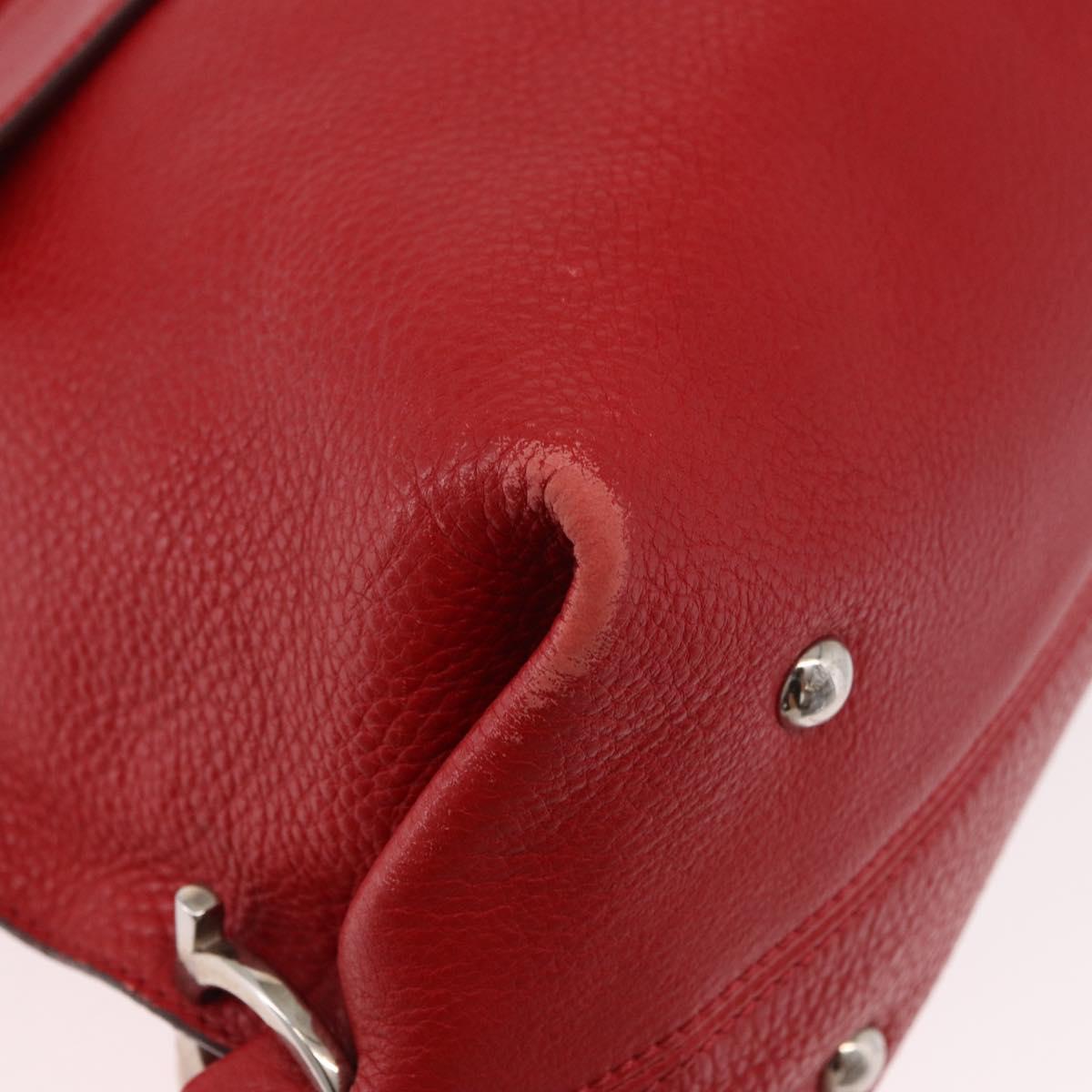 Salvatore Ferragamo Sofia Gancini Hand Bag Leather 2way Red Silver Auth 186373A