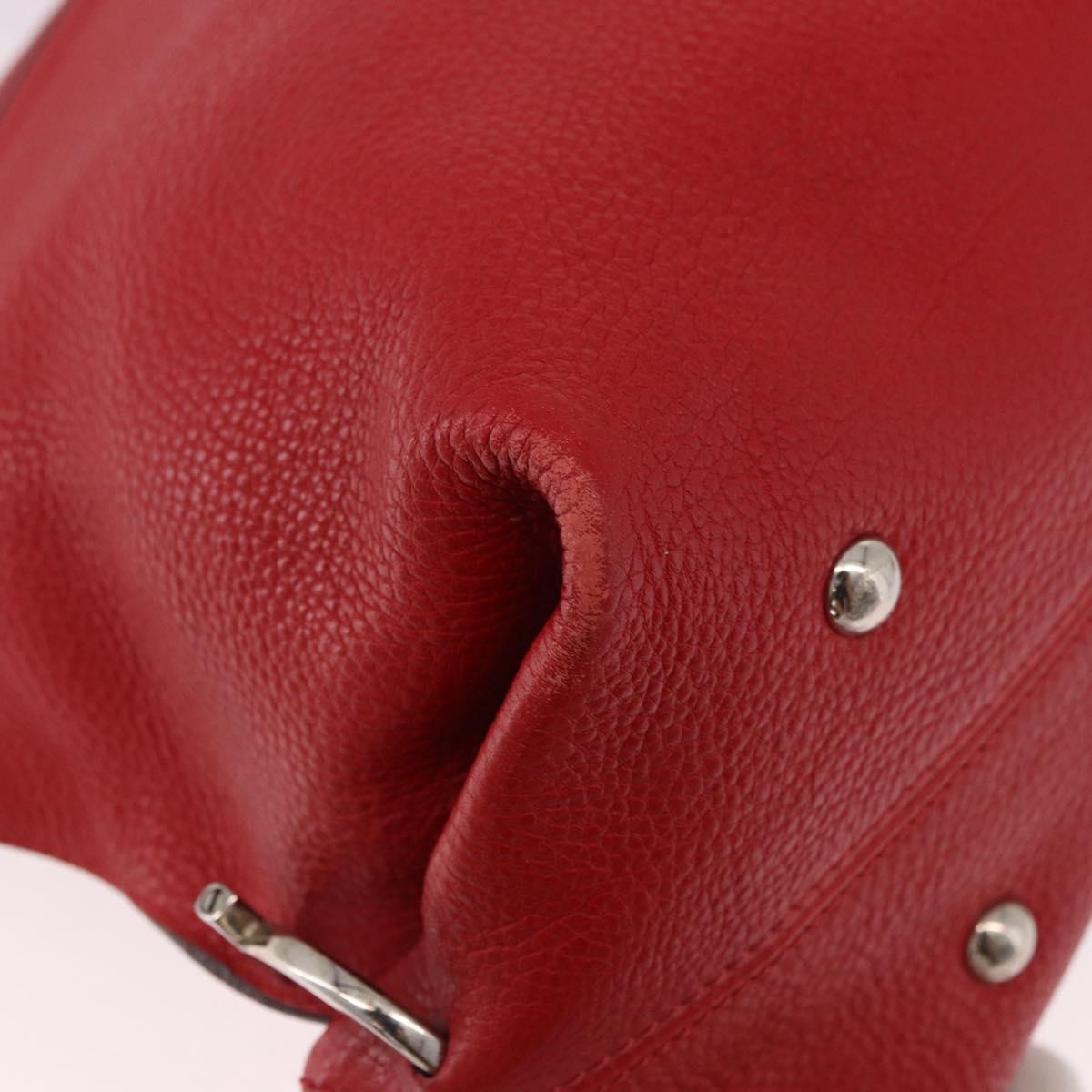 Salvatore Ferragamo Sofia Gancini Hand Bag Leather 2way Red Silver Auth 186373A