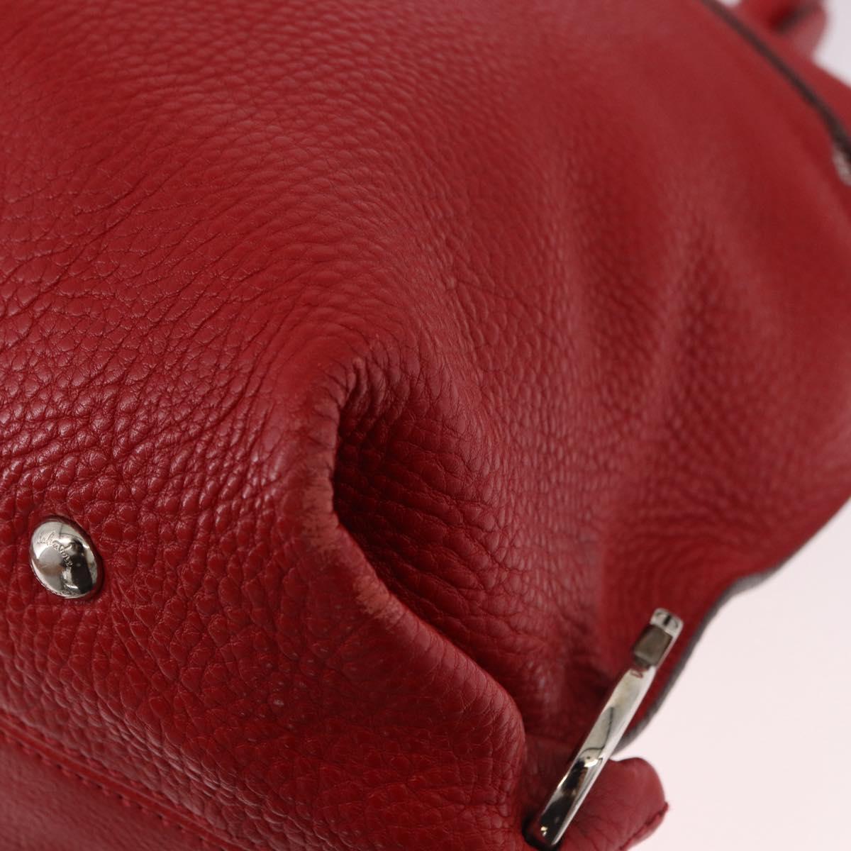 Salvatore Ferragamo Sofia Gancini Hand Bag Leather 2way Red Silver Auth 186373A