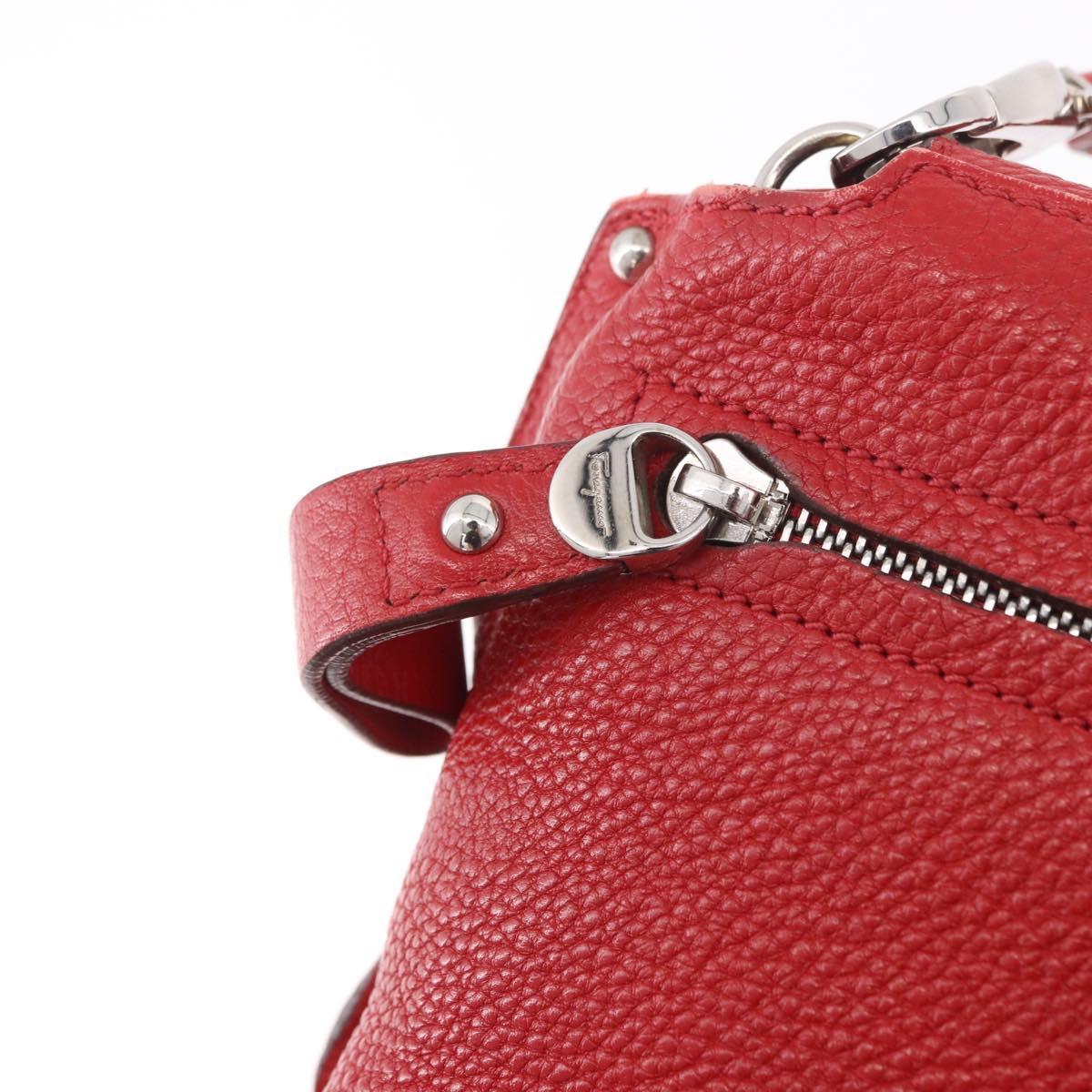 Salvatore Ferragamo Sofia Gancini Hand Bag Leather 2way Red Silver Auth 186373A