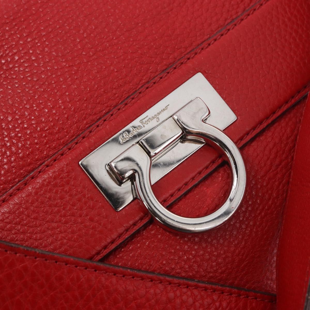 Salvatore Ferragamo Sofia Gancini Hand Bag Leather 2way Red Silver Auth 186373A