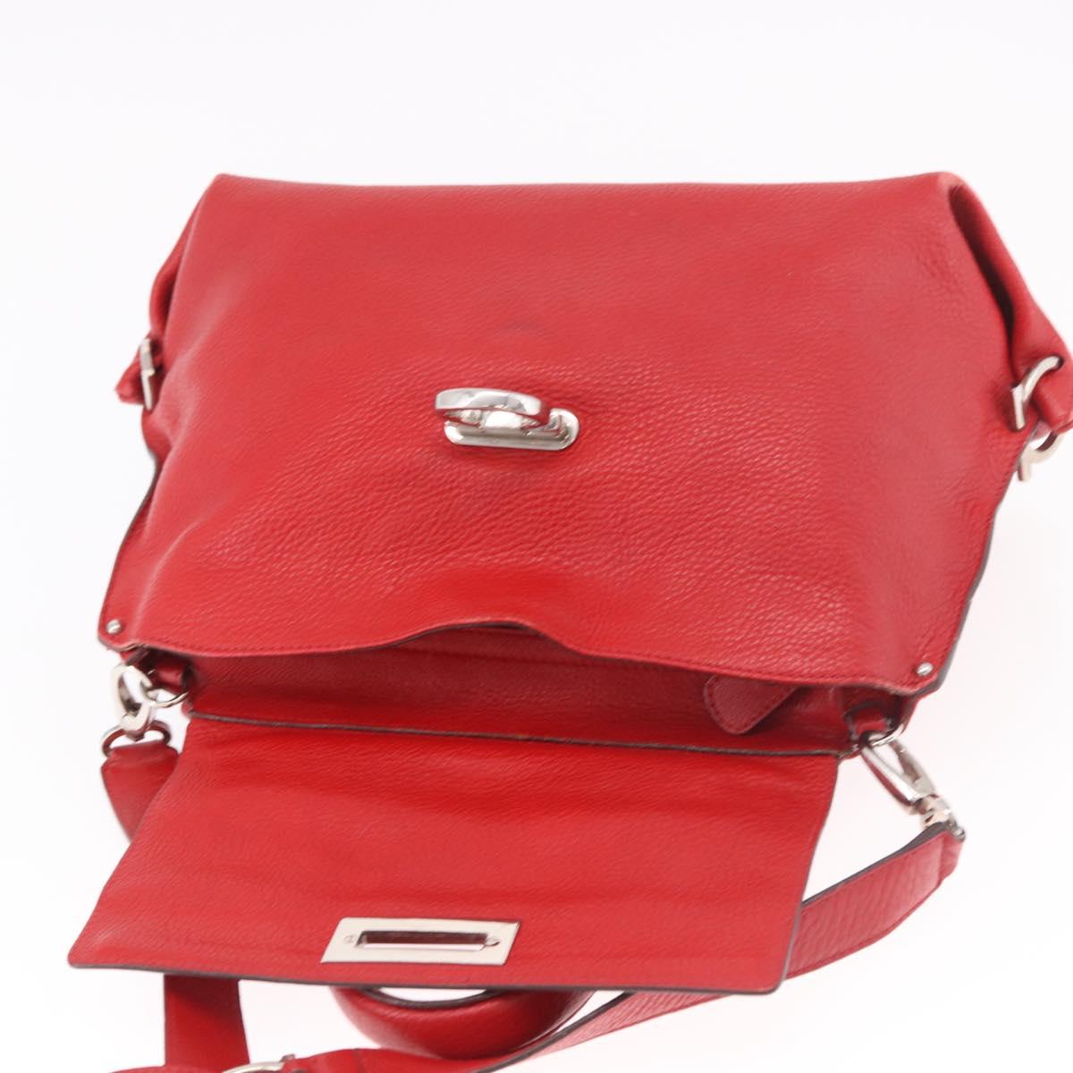 Salvatore Ferragamo Sofia Gancini Hand Bag Leather 2way Red Silver Auth 186373A