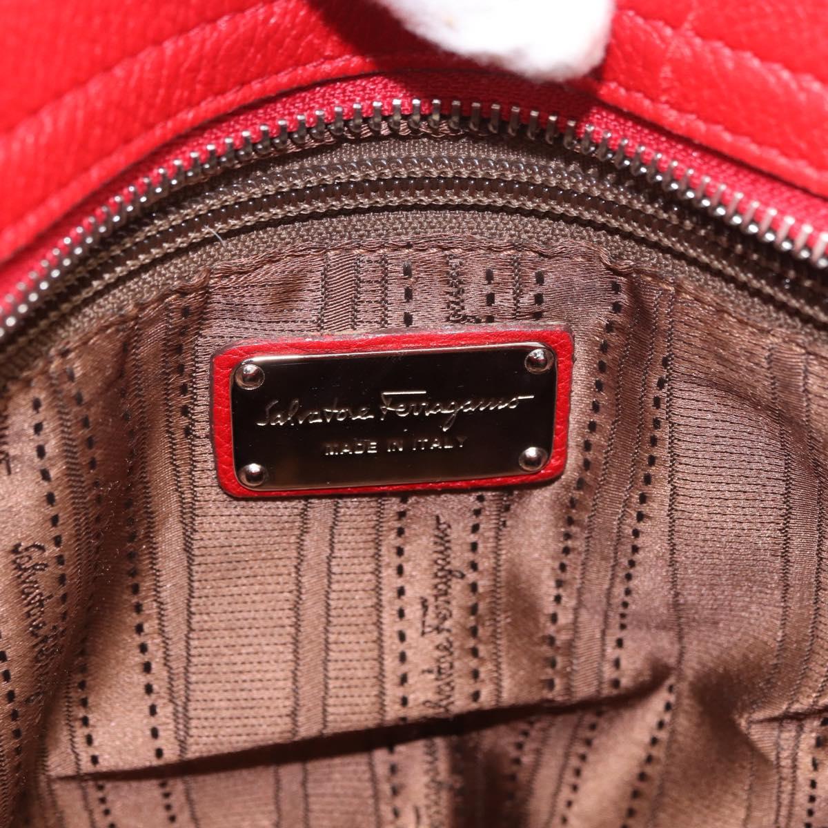 Salvatore Ferragamo Sofia Gancini Hand Bag Leather 2way Red Silver Auth 186373A