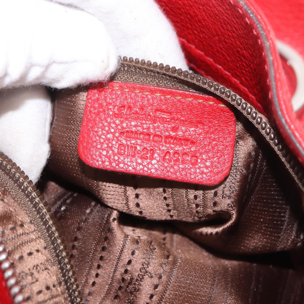 Salvatore Ferragamo Sofia Gancini Hand Bag Leather 2way Red Silver Auth 186373A