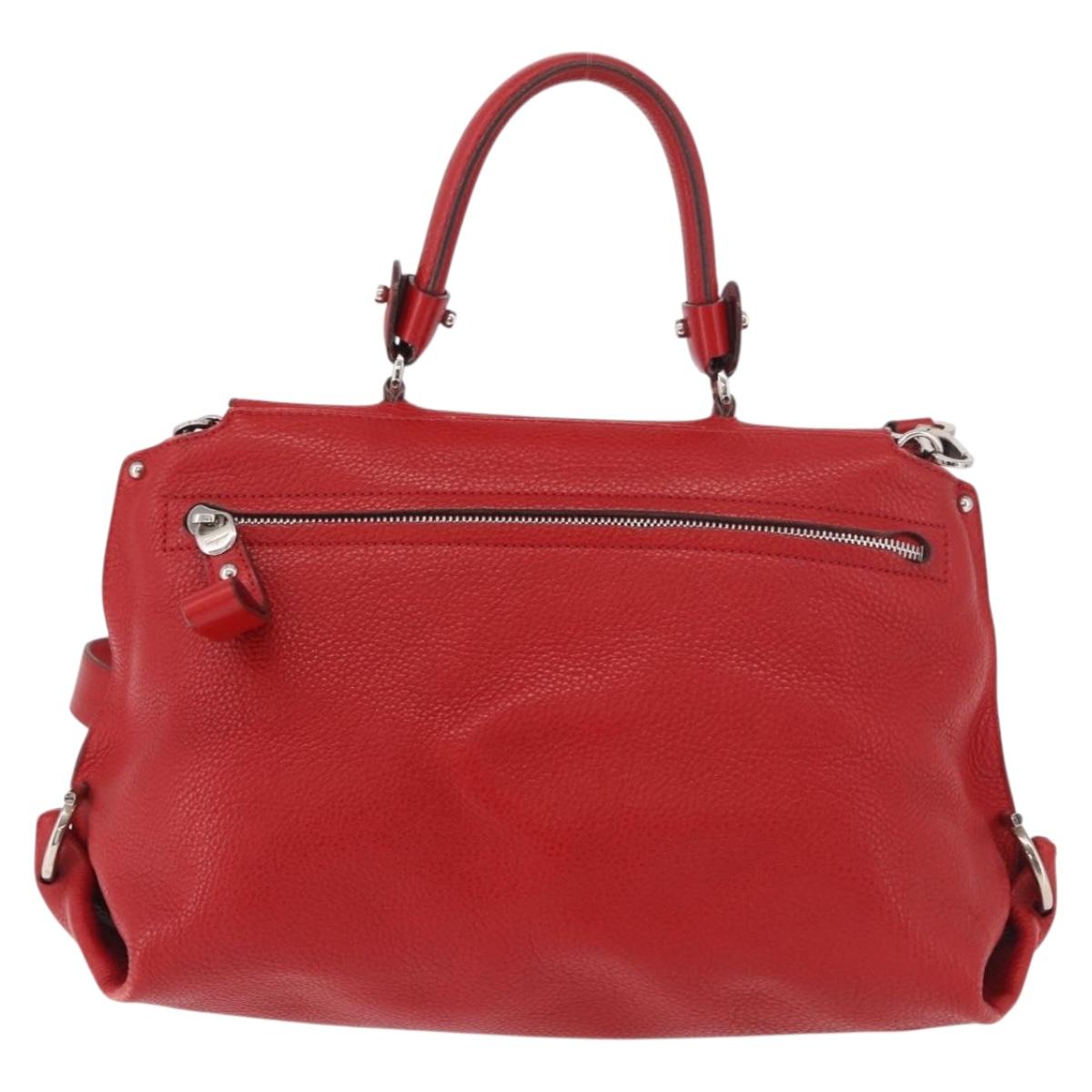 Salvatore Ferragamo Sofia Gancini Hand Bag Leather 2way Red Silver Auth 186373A