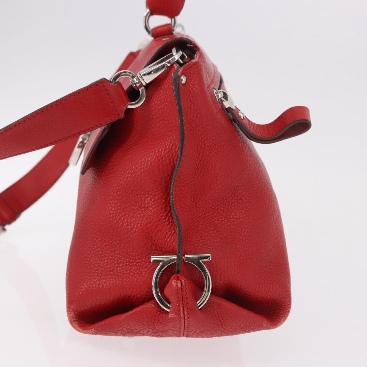 Salvatore Ferragamo Sofia Gancini Hand Bag Leather 2way Red Silver Auth 186373A