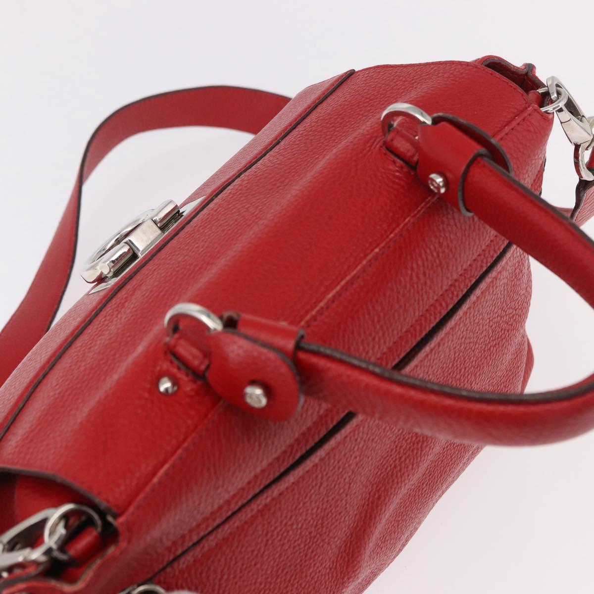 Salvatore Ferragamo Sofia Gancini Hand Bag Leather 2way Red Silver Auth 186373A