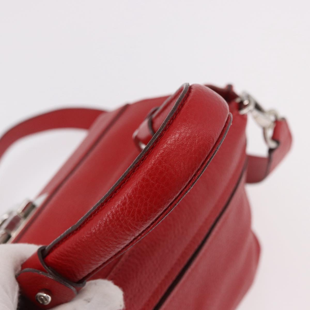 Salvatore Ferragamo Sofia Gancini Hand Bag Leather 2way Red Silver Auth 186373A